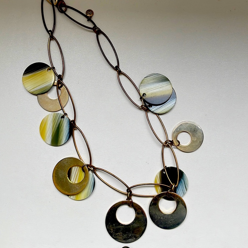 Tory Burch gold-tone and tortoiseshell disk necklace